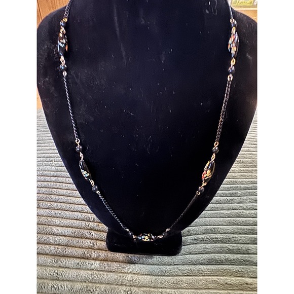 Art Deco Victorian Mourning Black Glass Millifiori Beads Necklace - Picture 1 of 9